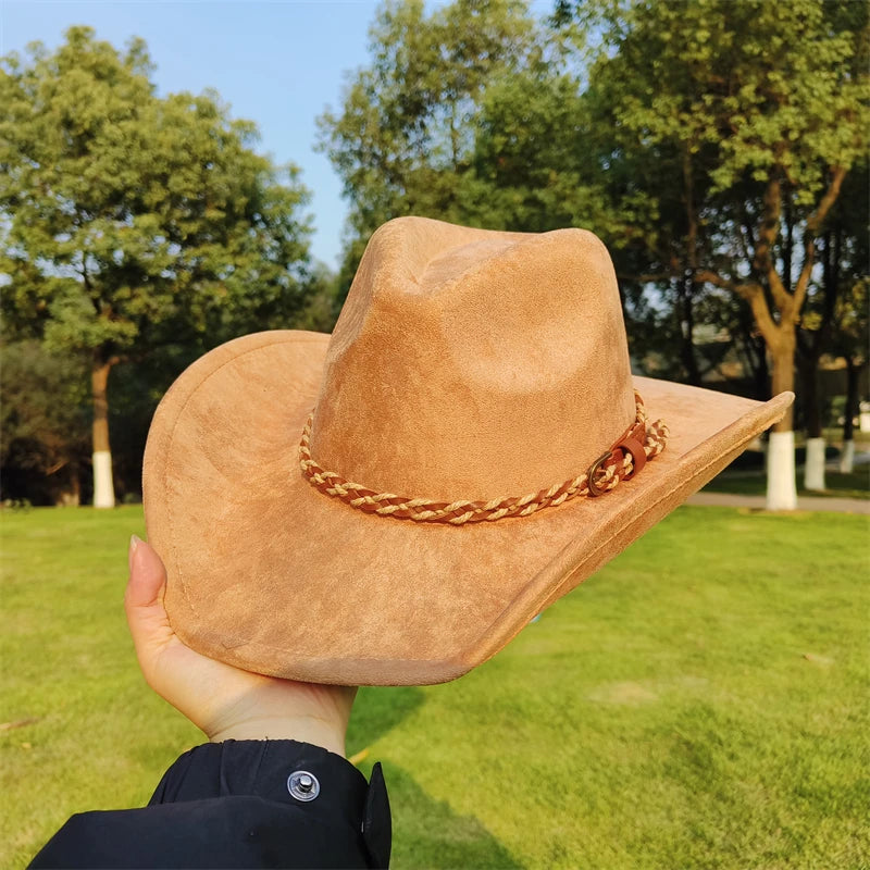 vegan suede Cowboy Hat for men retro suede cowboy Hat women Jazz hat wide brim Felt Fedora Hat vintage Panama sombrero hombre