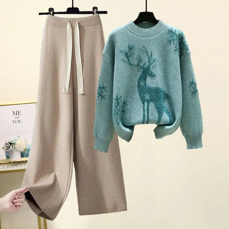 Autumn and Winter Set Women's New Western Style Knitted Sweater Women's Loose and Slimming Casual Pants Two Piece Set Fashion