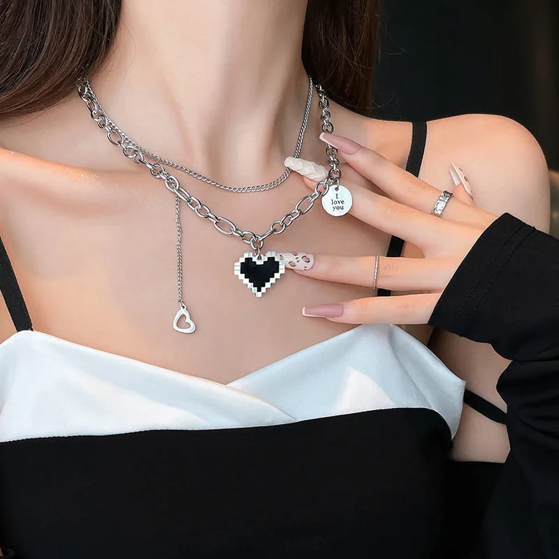 Gothic Heart Love Pendant Necklace for Women 2022 Korean Fashion Vintage Party Jewelry Birthday Gift Kpop One Piece Chain Choker