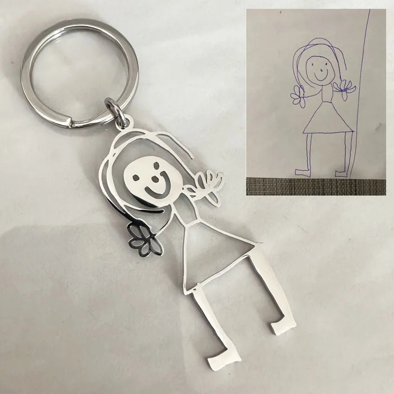 Customized Children Drawing Keychain Kids Artwork Personalized Custom Photo LOGO Car Keyring Key Chains Jewelry Kids Gifts Valentines Gift