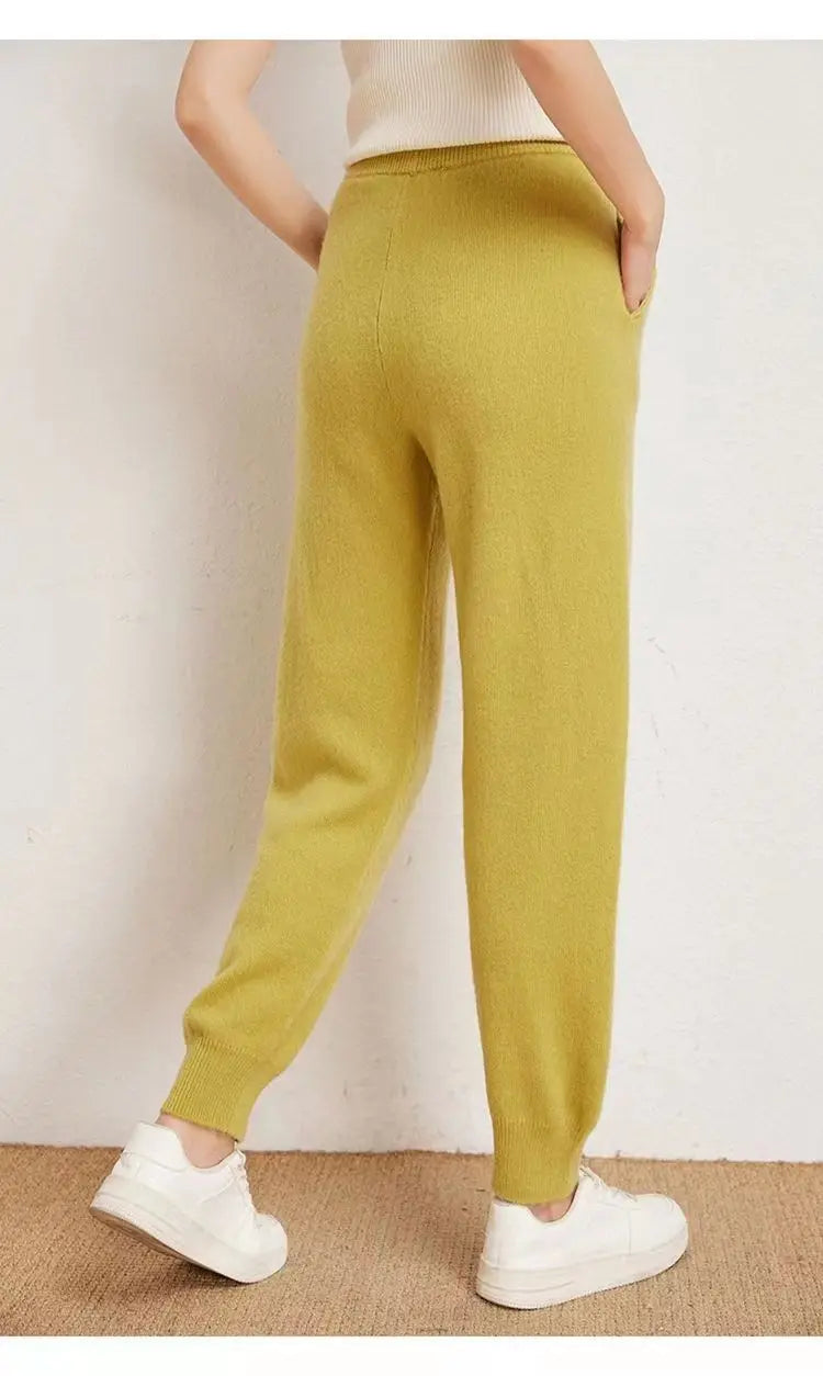 Women's 100% Wool Knitted Trousers, Casual Sports Sweatpants, Korean Version, Small Leg Pants, Female Cashmere Pants, Fashion