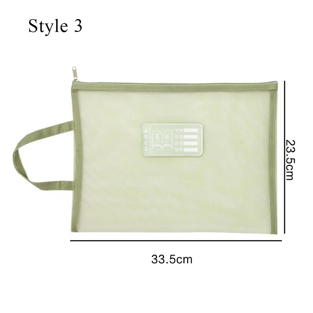 A4 Stationery Storage Bag Double-layer Mesh Zipper Bag Large Capacity Organizer Cosmetic Makeup Bag Transparent File Folders