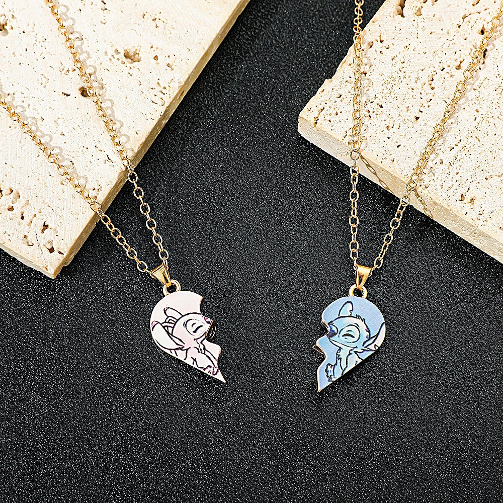 Disney Stitch Cartoon Necklace Stitch Angel Couple Neck Chain For Women Men Love Jewelry Acessorios Gifts