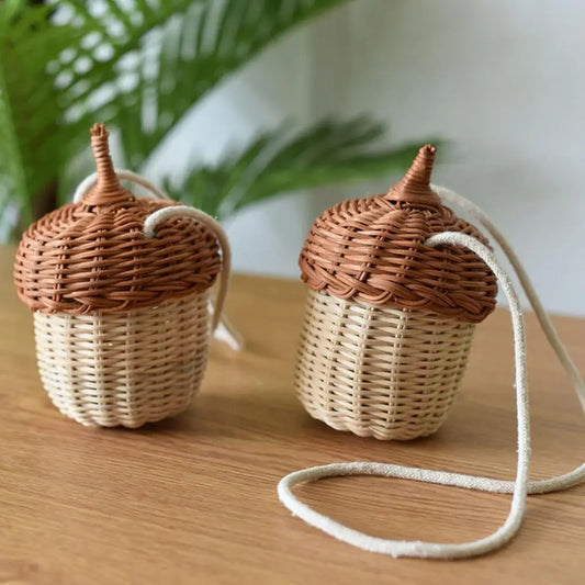 Straw Bag Mini Pine Cone Rattan Straw Handbags Diagonal Woven Bag Bamboo Cute Hanging Basket Pine Cone Backpack For Children