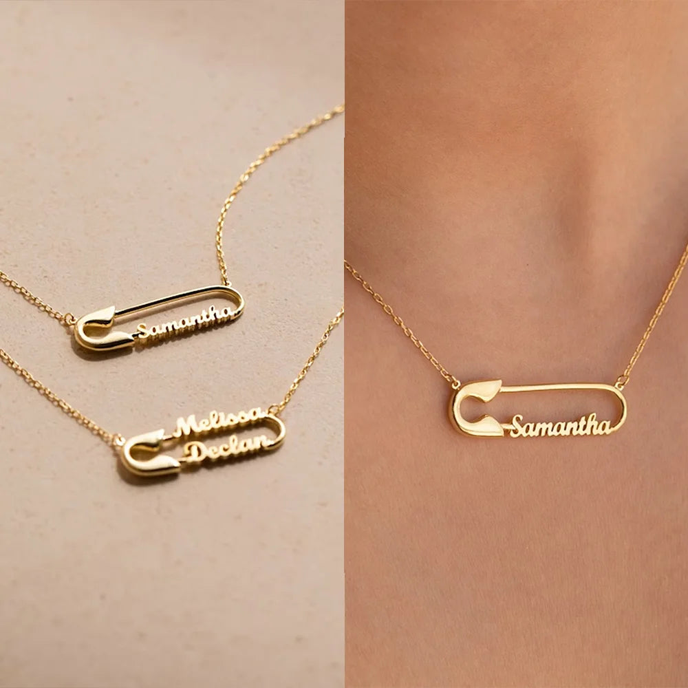 Custom Double Name Paper Clip Pendant Necklace for Women Personalized Gold Chains Stainless Steel Jewelry Gift Collar Para Mujer