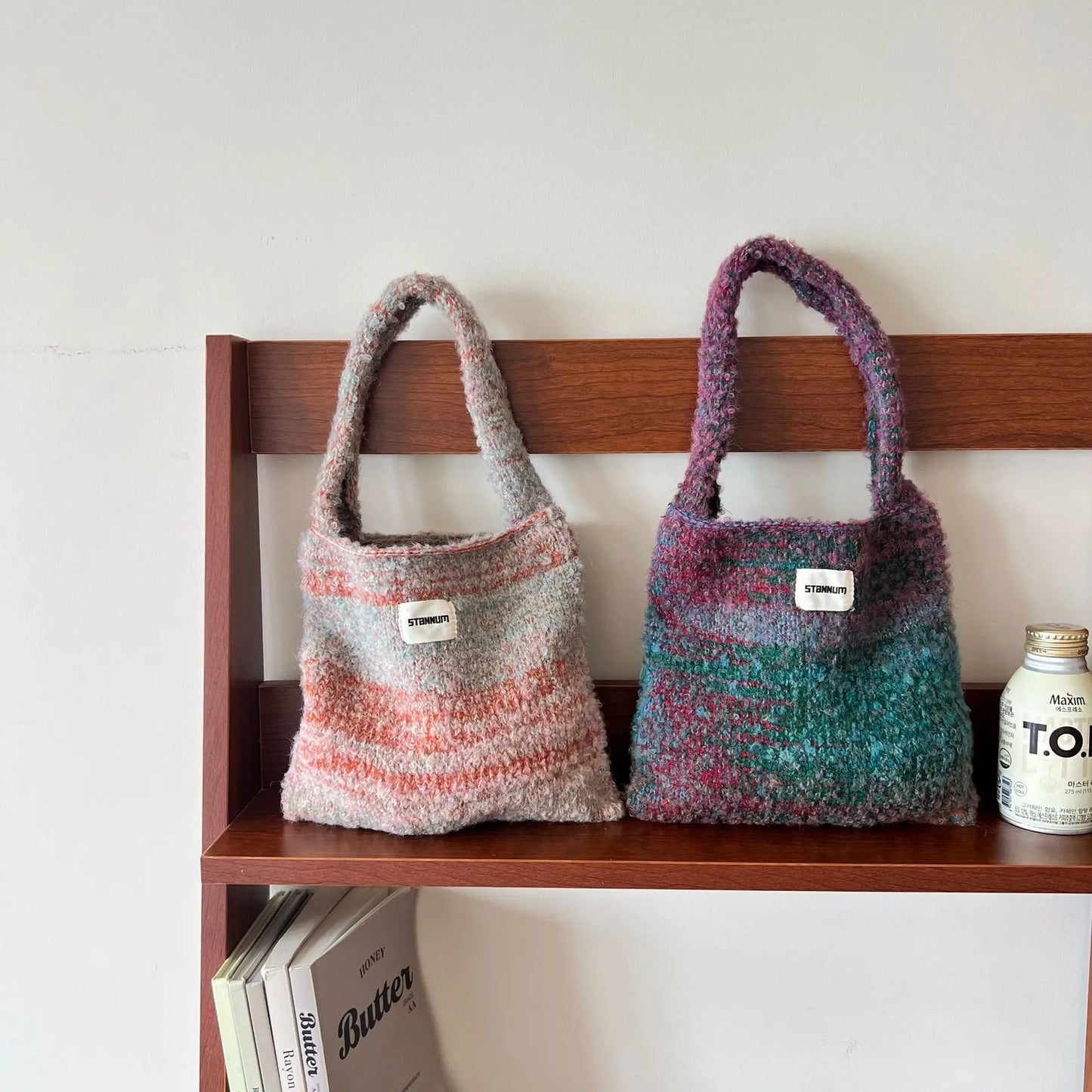 Korean Casual Colorful Crochet Women Shoulder Bags Handmade Knitted Cute Tote Bag Woolen Woven Lady Handbags Shopper Purse