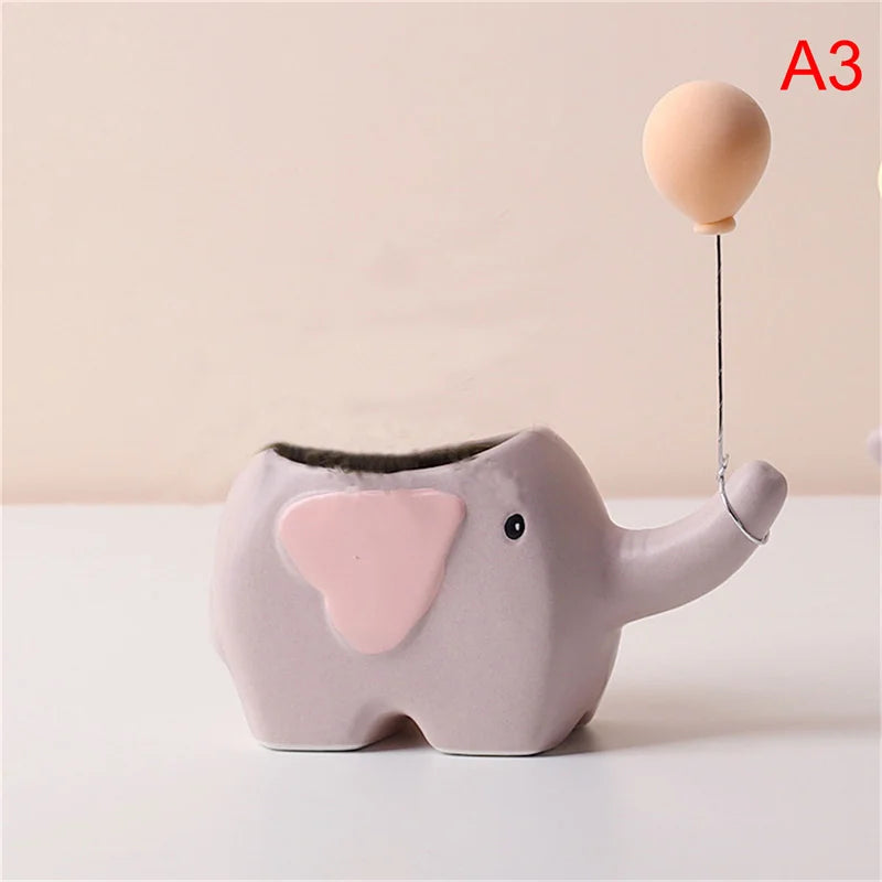 Creative Flower Shape Plant Pot Ceramic Pots for Flowers Cartoon Elephant Dinosaur Succulent Pot Cute Home Table Decor Vase