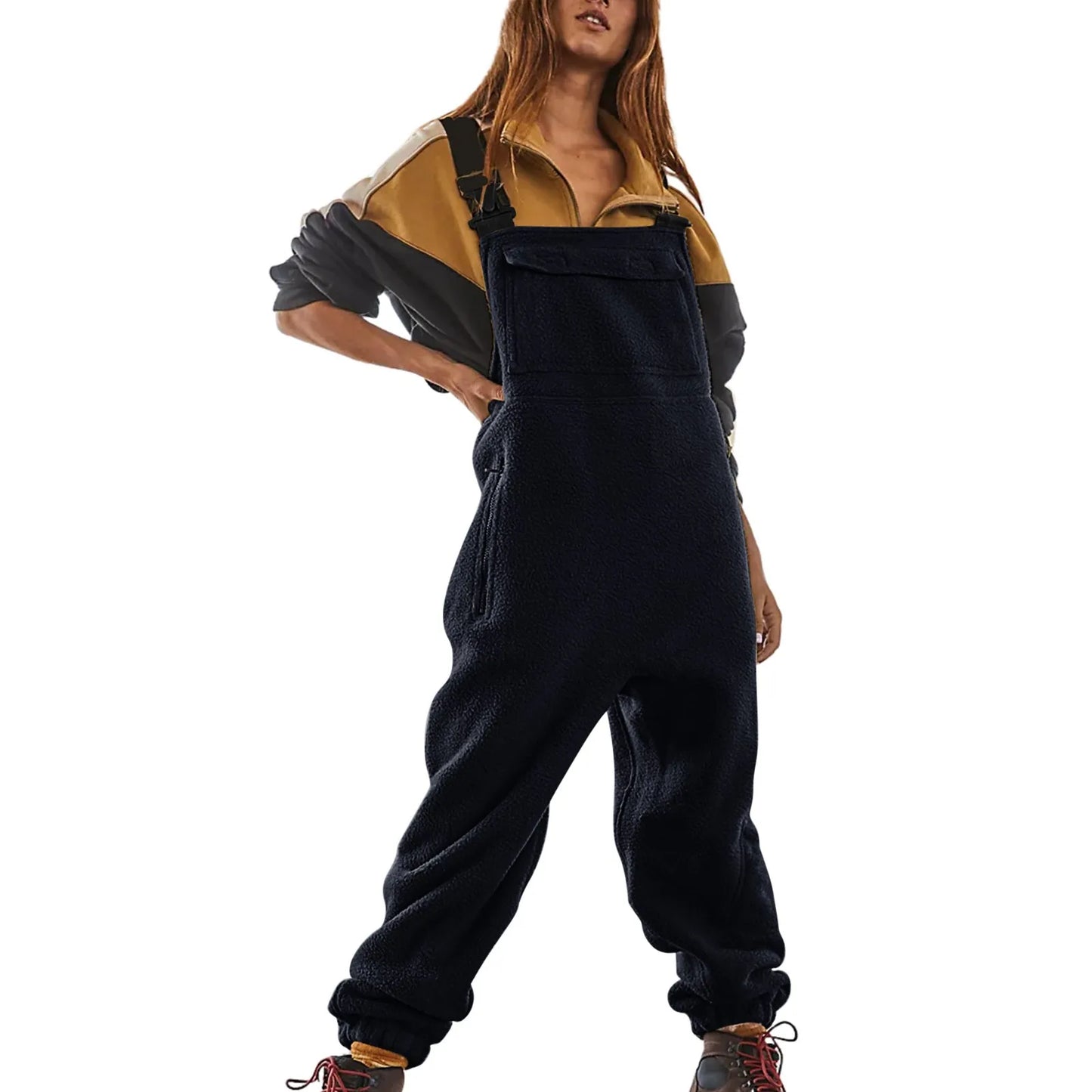 Women's Jumpsuits One-piece Bibs Jumpsuits Adjustable Suspender Straps Warm Winter Fuzzy Ski Pants