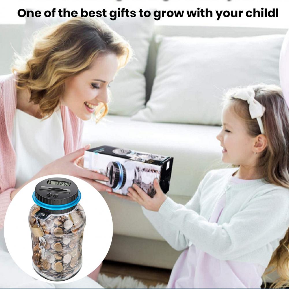 Money Box With Lock LCD Digital Counter 2.5 L Capacity Clear Plastic Safe Coins Saving Pot Piggy Bank Christmas Home Supplies