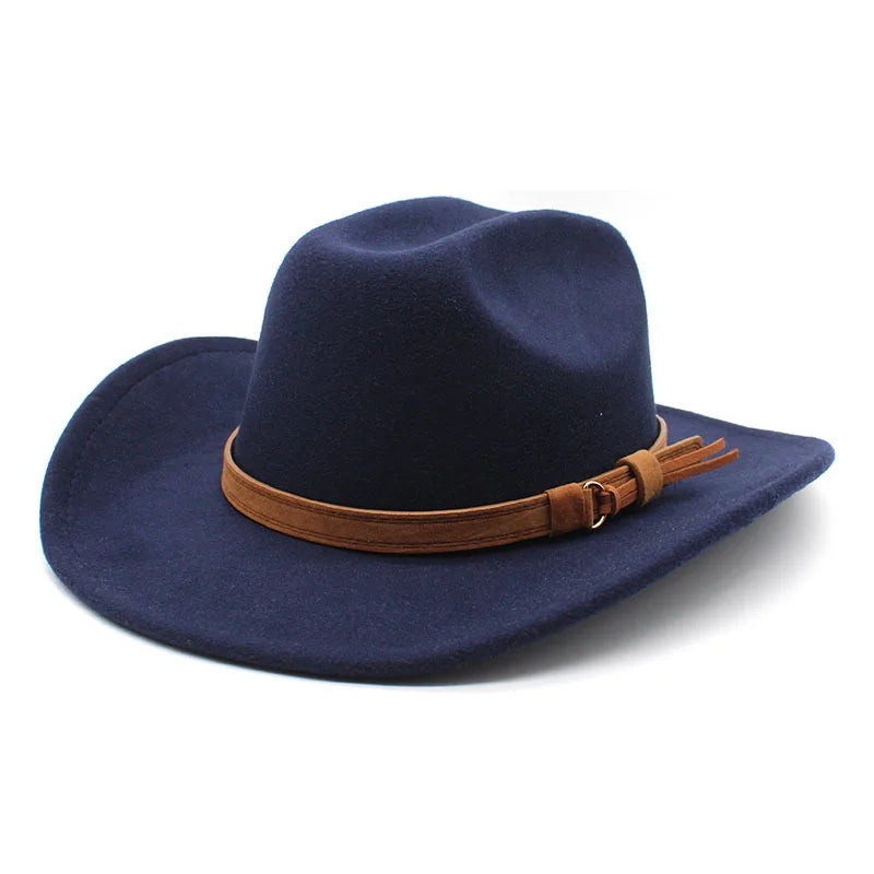 Winter Autumn Men's Western Women Cowboy Hat For Gentleman Lady Cowgirl Jazz Hat Wide Brim Felt Fedora Hat Sombrero Hombre