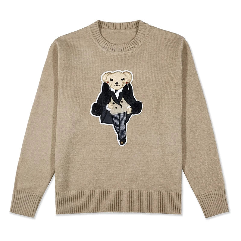 Tuxedo Bear Cashmere Sweater Knit Pullover Tops Long Sleeve O-neck Autumn Winter Women RL Knitted Coat Lauren's Jumper Knitwear