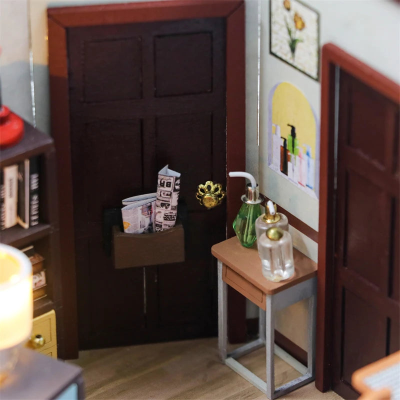 DIY Wooden Joey‘s Apartment Casa Miniature Building Kits Bookend With Lights Assembled Bookshelf Home Decoration Friends Gifts