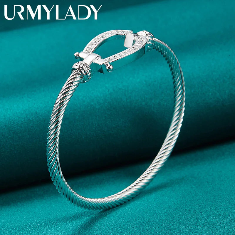 URMYLADY 925 Sterling Silver Horseshoe Buckle Bangle For Women Wedding Engagement Party Fashion Charm Jewelry