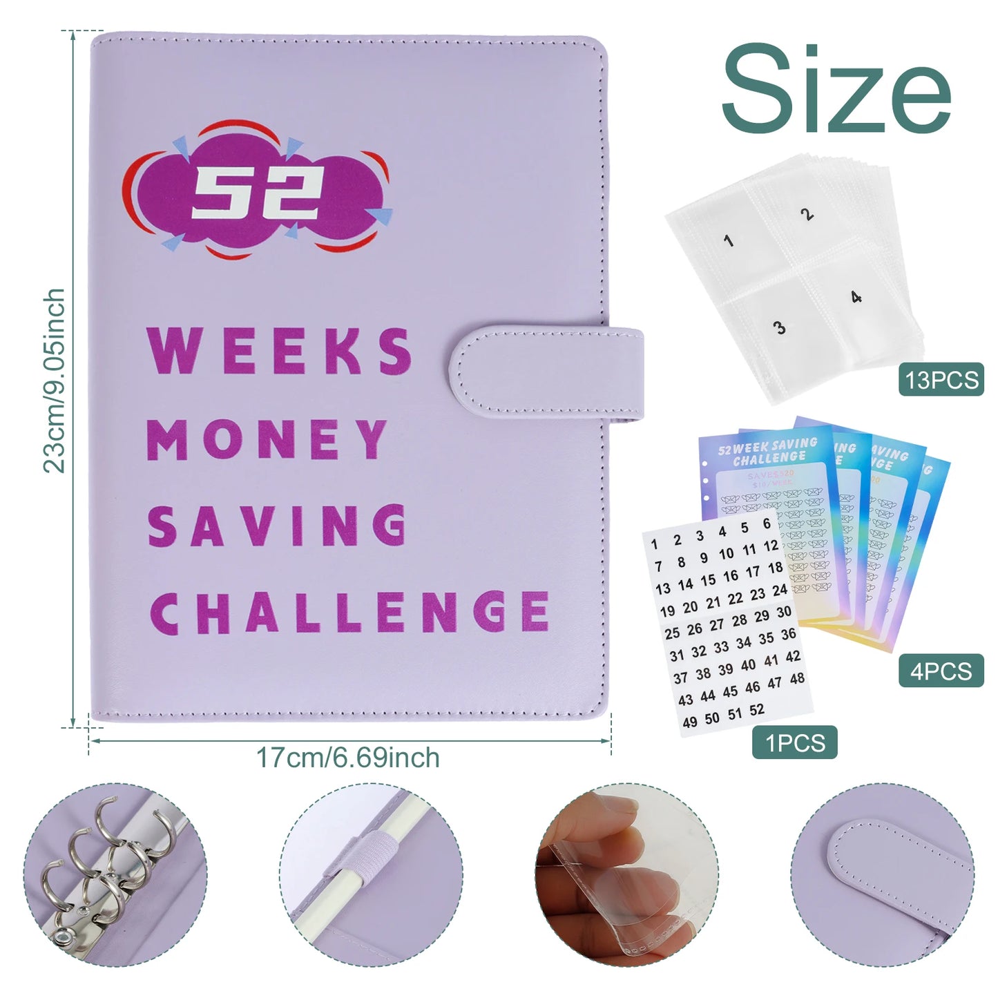 52 Week Money Saving Challenge Binder Reusable PU Budget Binder Book with Cash Envelopes and Stickers Money Saving Binder