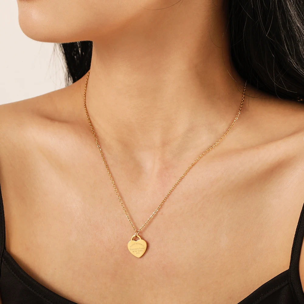 Luxury Brand Love Heart Necklace For Women Paragraph Clavicle Necklace Stainless Steel Gold Color Peach Necklace Fine Jewelry