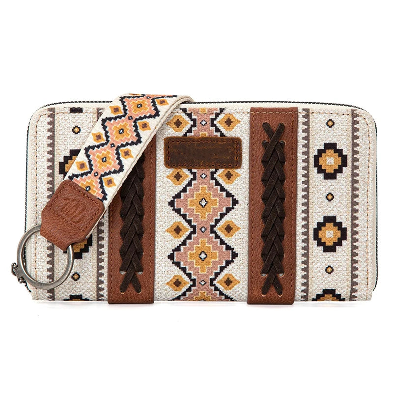 Fashion Bohemian Cowgirl Wallet Purse for Women Western Aztec Ethnic Clutch Wristlet Wallet with Credit Card Holder Shoulder Bag