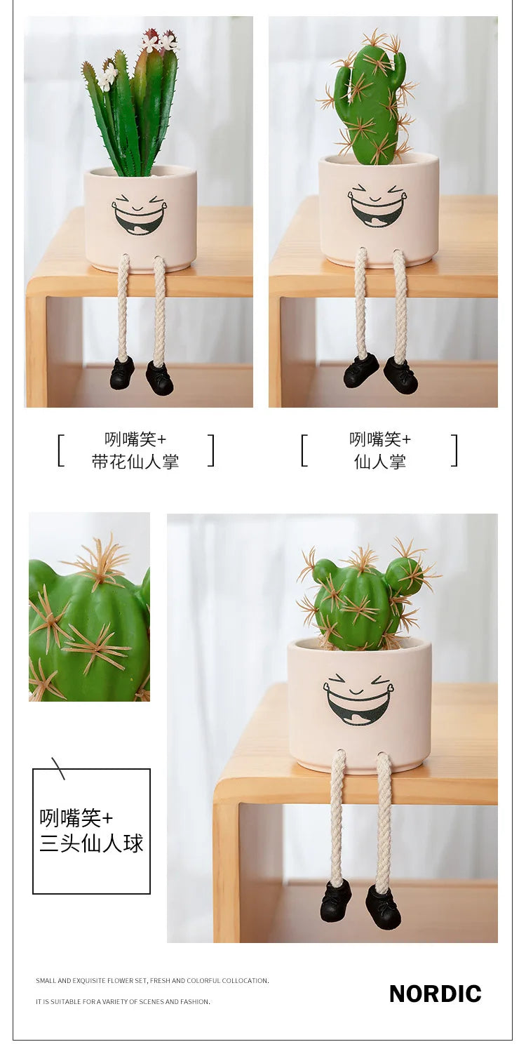 Creative Expression Character Hanging Foot Doll Fleshy Ceramic Flowerpot Personalized Handicraft Decoration Breathable Pot