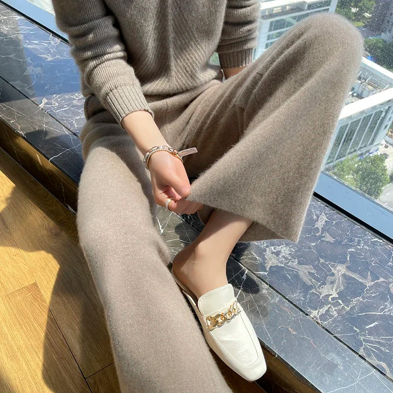 Knitting Wide Leg Pants Leg Wool Pants Cashmere Pants Women Warm Knit Pants Elegant Pants Woman Women' S Pants Loose Trousers