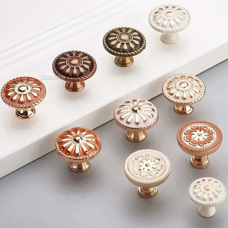 Retro Red Bronze Kitchen Cabinet Knobs Cupboard Door Zinc Alloy Handles Vintage Wardrobe Furniture Handle Drawer Pulls