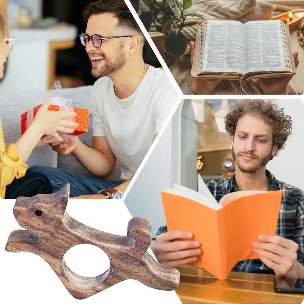 Wooden Dog Thumb Bookmark One Hand Reading Thumb Book Support Book Page Holder Fast Reading Aid Tools for Book Lovers