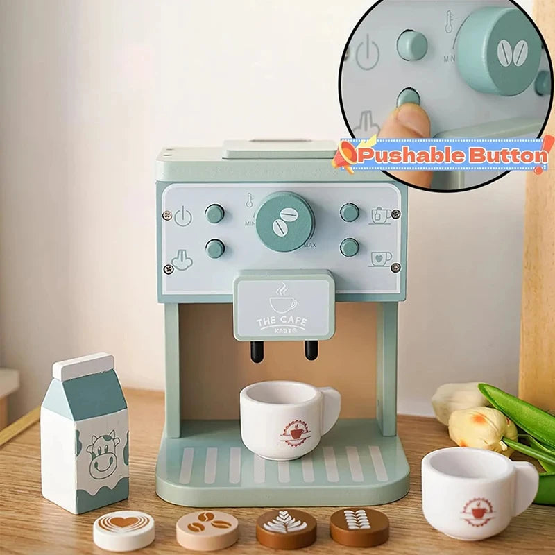 Wooden Kitchen Pretend Play Toy Tea Party Set for Little Girls Coffee Maker Set Cake Ice Cream Tea Playset for 3 4 5 6 Ages Girl