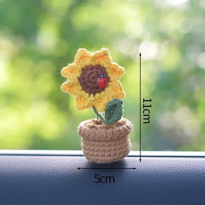 Sunflower Crochet Flowers Hand-knitted Tuilp Flower Potted Finished Crochet Woven Flowers Pot Mother's Day Gift Girasol