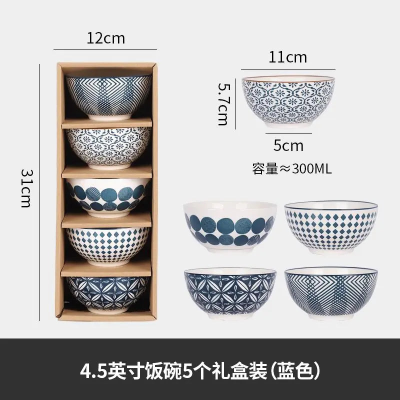 Japanese Style Ceramic Rice Bowl Set Family Dinner Soup Good-Looking Set Gift Box Rice Bowl Creative Retro Small Bowl