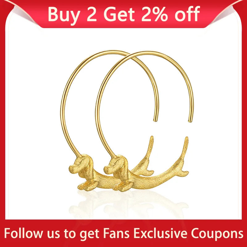 Lotus Fun 18K Gold Female Flying Dachshund Dog Big Round Hoop Earrings 2021 Trend New Real 925 Sterling Silver Women Jewelry