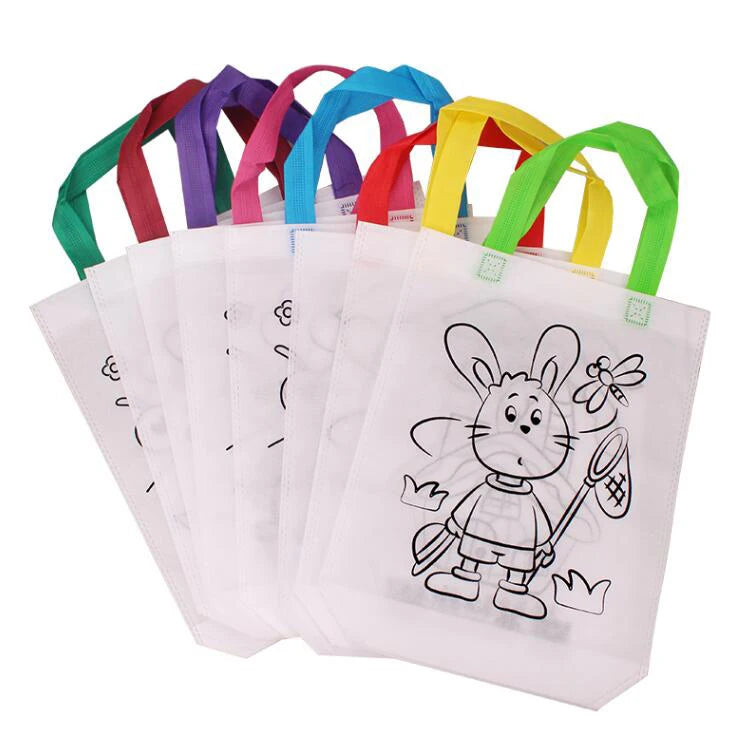 5 Sets DIY Graffiti Bag with Markers Handmade Painting Non-Woven Bag for Children Arts Crafts Color Filling Drawing Toy