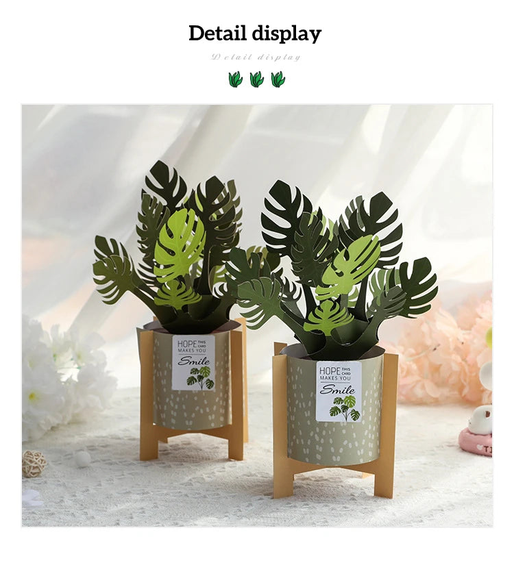 3D Monstera Potted Plant Pop-up Greeting Card with Envelope Flowers Postcard Birthday Cards Valentines Gifts Creative Home Decor