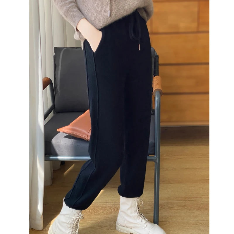 Cashmere Women's Pants Autumn/Winter Thick Warm Andy Cashmere Women's Pants Small Feet Casual Fashion Drawstring Women's Pants