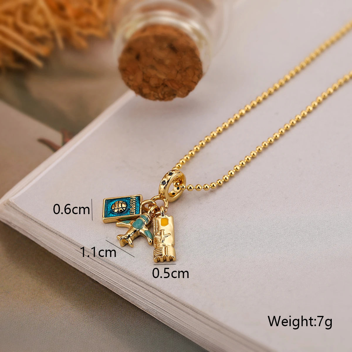 2023 Trendy Gold Color Box Chain Necklace Expoxy Oil Dripping Plane Camera Circle Pendant Necklaces For Women Girl Party Jewelry