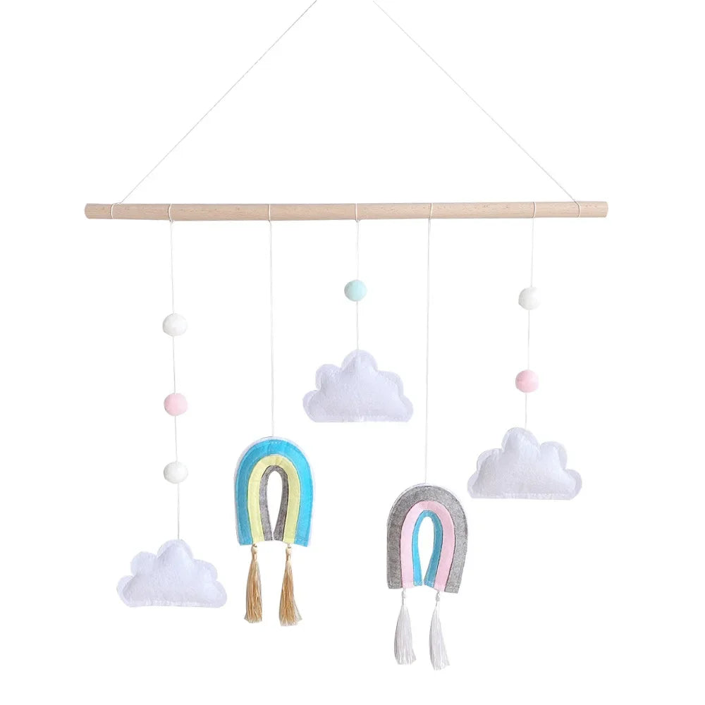 Nordic Style Cute Felt Clouds Shape Wall Hanging Ornament Wooden Stick Tassel Pendant Kids Room Decoration Photography Props