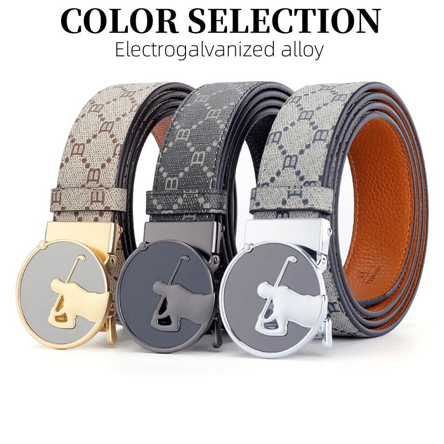 New Summer Automatic Buckle Men Belt, Fashionable Sport Buckle Waist Belt, Best Gift Choice for Golf Loving Fan Clubs