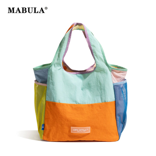 MABULA Patchwork Reusable Grocery Bag Folable Oxford Heavy Duty Brand Shopping Purse Eco Woman's Big Market Compact Handbag