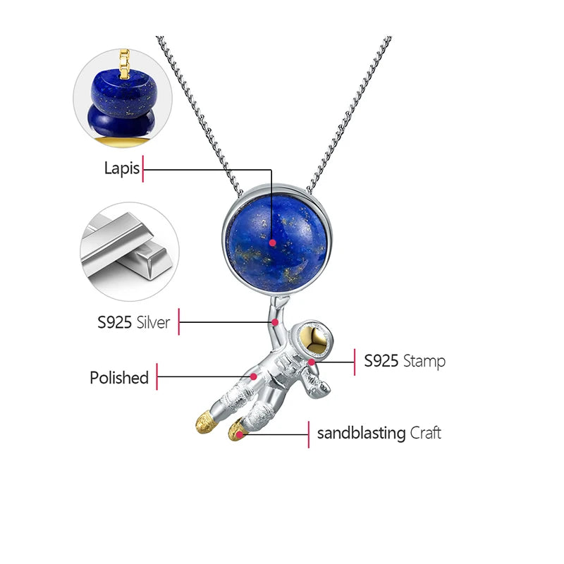 Lotus Fun Natural Lapis Lazuli Stone Space Odyssey Pendant Real 925 Sterling Silver Chains and Necklaces for Women Men's Jewelry