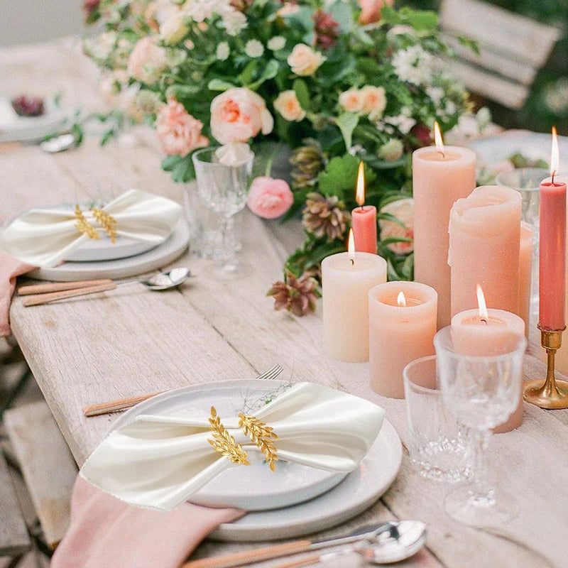 6Pcs Gold Wheat Napkin Rings Leaf Napkin Holder For Thanksgiving Wedding Home Kitchen Dinnig Table Decorations