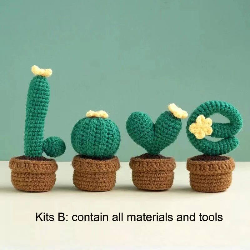 Handmade Cactus Love Potted Crochet Knitting Kits Wool Yarn Crochet Display Kit For DIY Beginner Women Home Gift Wholesales