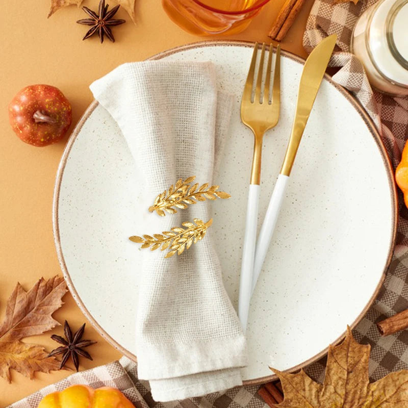 6Pcs Gold Wheat Napkin Rings Leaf Napkin Holder For Thanksgiving Wedding Home Kitchen Dinnig Table Decorations