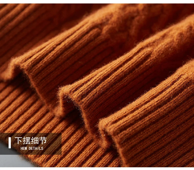 Autumn and winter new 100% wool cashmere sweater men's high neck thick jacquard bottoming shirt loose knit top warm pullover