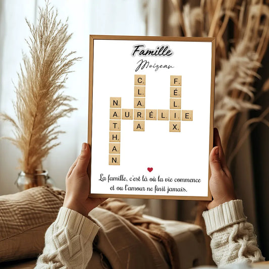 Personalized Family Name Scrabble Puzzle Sign Poster Grandkids Crossword Custom Wall Art Print Nordic Home Decor Christmas Gift Valentines Gift