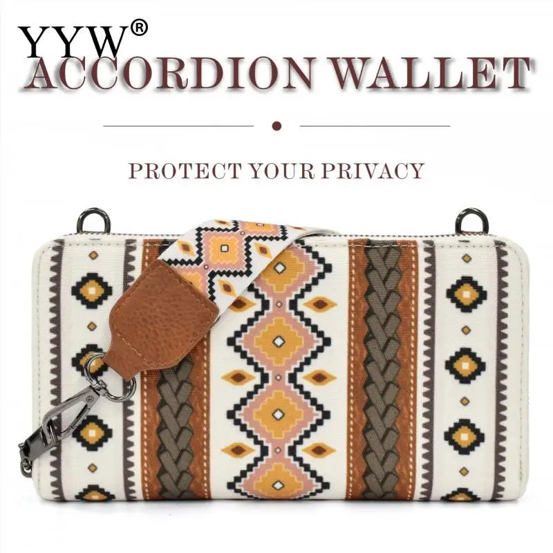 Fashion Bohemian Cowgirl Wallet Purse for Women Western Aztec Ethnic Clutch Wristlet Wallet with Credit Card Holder Shoulder Bag