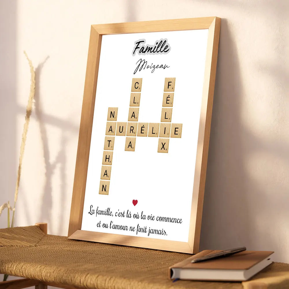 Personalized Family Name Scrabble Puzzle Sign Poster Grandkids Crossword Custom Wall Art Print Nordic Home Decor Christmas Gift Valentines Gift