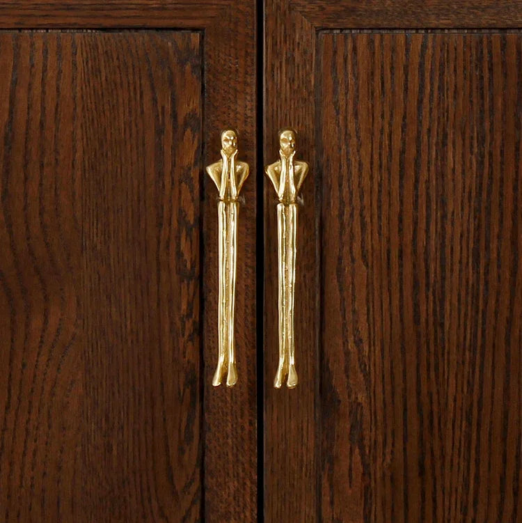 Brass Handle Nordic Modern Simple Wardrobe Door Cabinet Drawer Luxury Humanoid Copper Cabinet Creative Long Handle Drawer Knobs