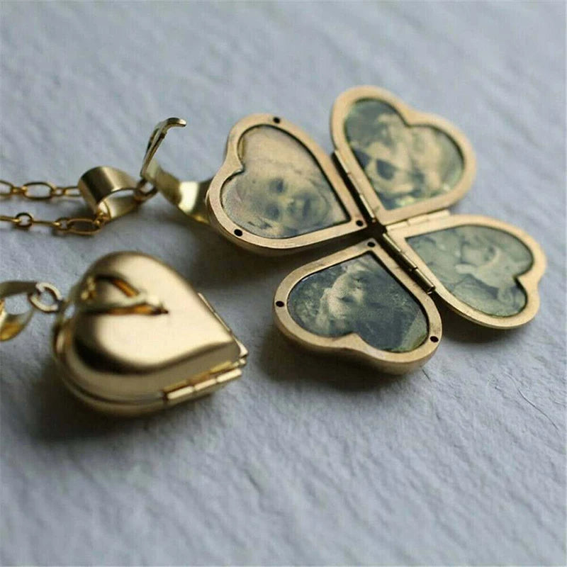 Diy Hand-made Jewelry Accessories Retro Three-dimensional Heart-like Four-leaf Clover Multilayer Photo Box Photo Frame Pendant