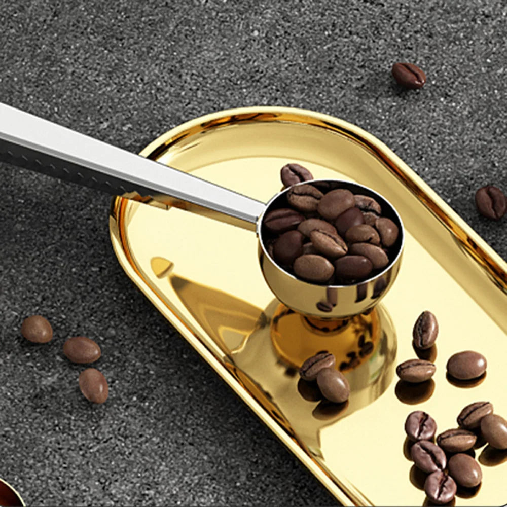 2 in 1 Creative Coffee Spoon 5ml Stainless Steel Multifunctional Coffee Scoop with Sealing Clip Kitchen Measuring Coffee Scoop