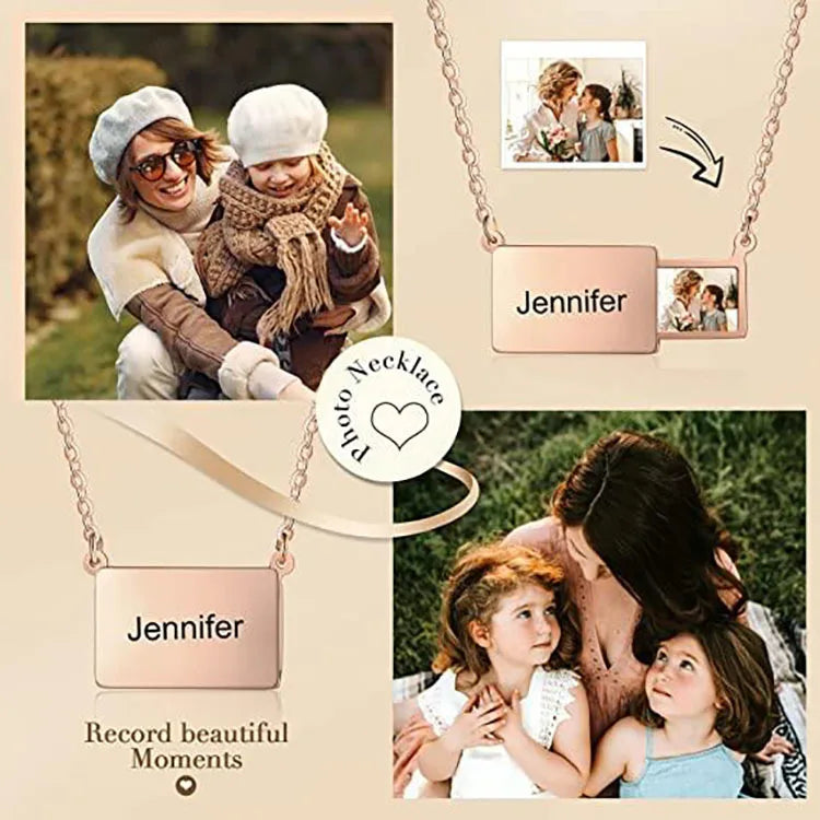 Personalized Stainless Steel Photo Necklace Custom Engrave Love You Color Photo Pendant Jewelry 2014 Couple Gift Valentines Gift