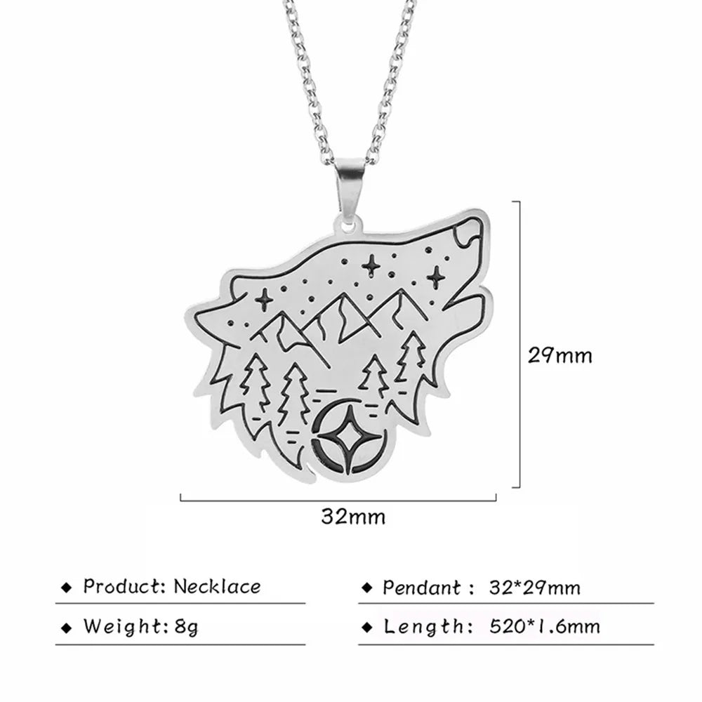 Stainless Steel Animal Pendant Necklace Rabbit Bear Eagle Dog Fox Wolf Scenery Moon Sun Tree Chain Necklaces Jewelry for Women