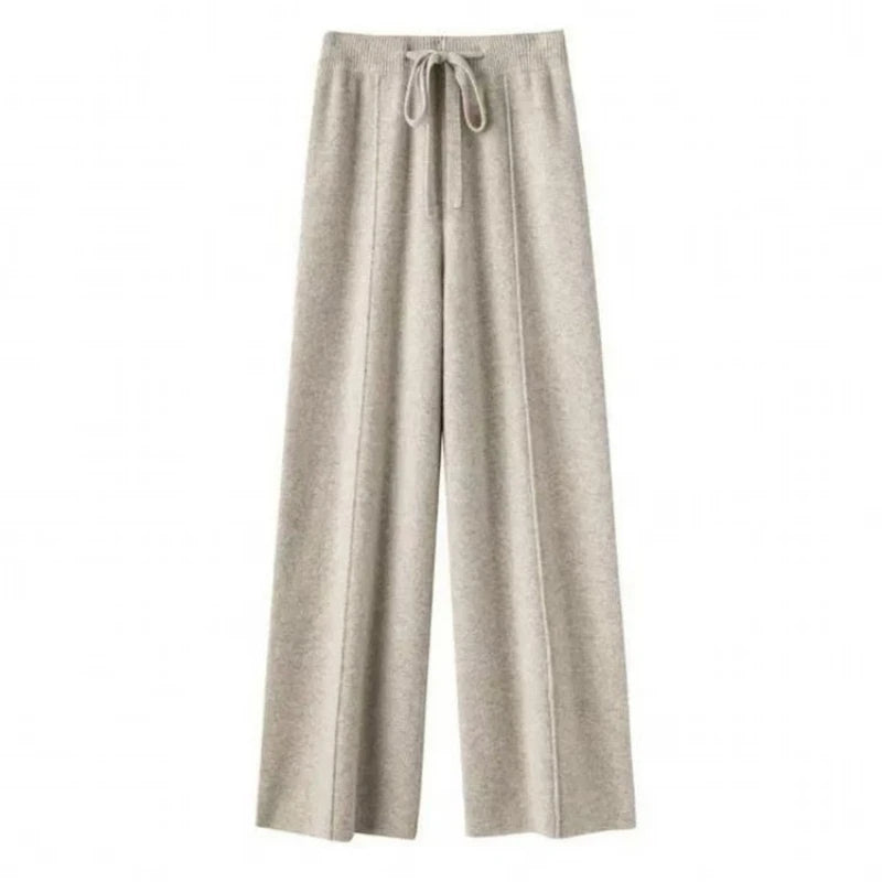 Women Merino Wool Knitted Wide Leg Pants Autumn Winter Basic Soft Warm Cashmere Knit Trousers Casual Simple Style Korean