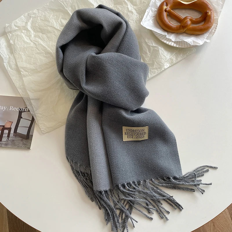 2023 New Fashion Cashmere Scarf Warm Winter for Women Korean Style Knitted Solid Color Double Sided Wraps Neckerchief